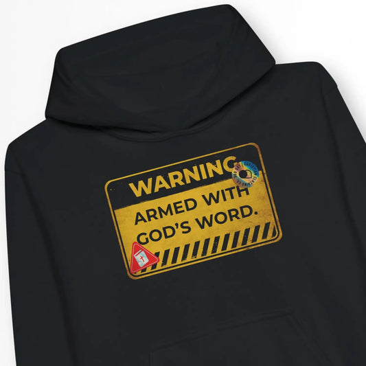 WARNING: Armed With God's Word | Premium Kids' Christian Hoodie designed by 3rd Day Christian Clothing.