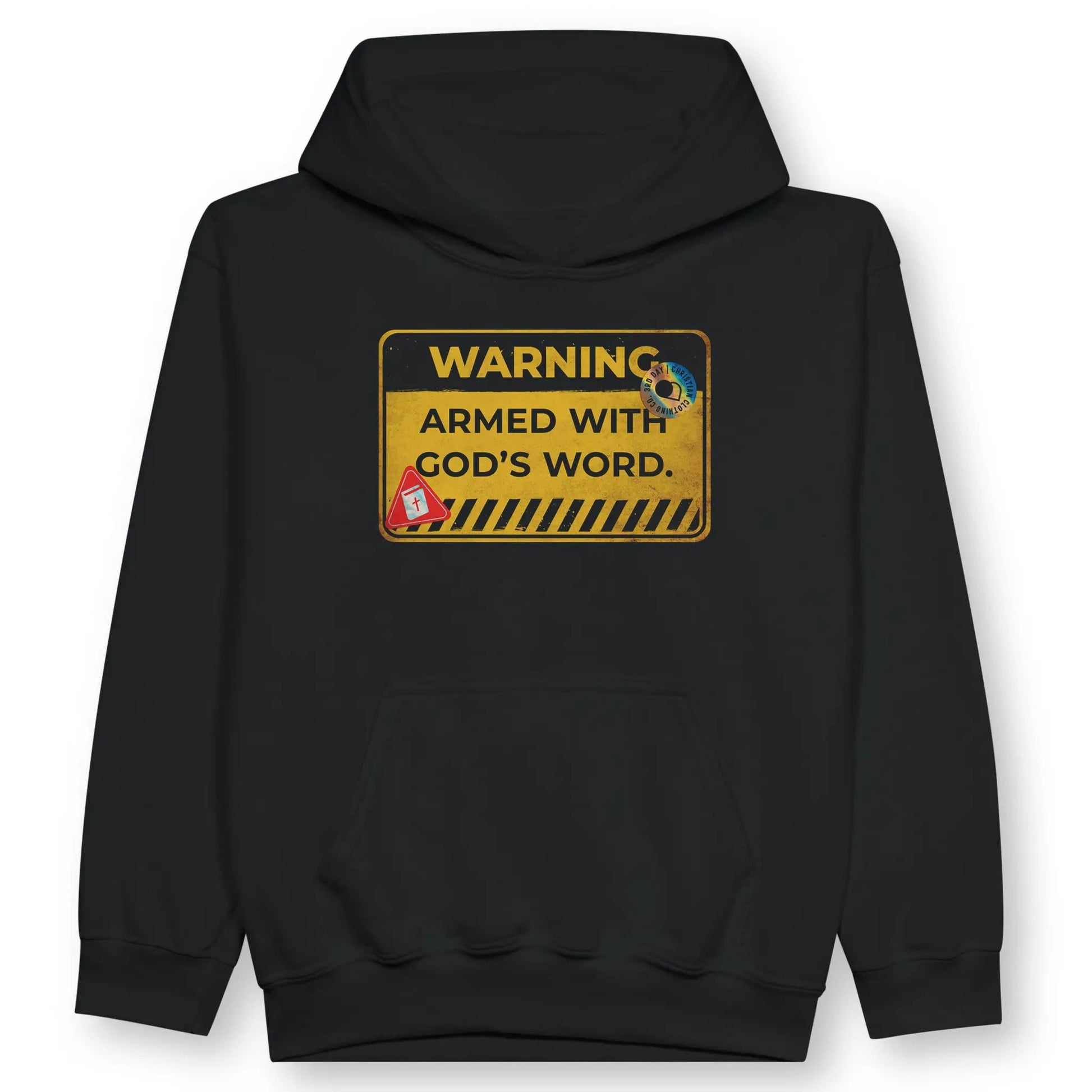 WARNING: Armed With God's Word | Premium Kids' Christian Hoodie designed by 3rd Day Christian Clothing.