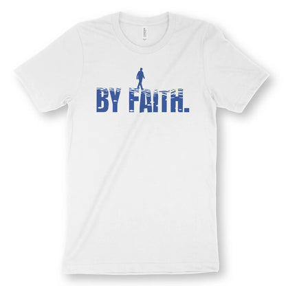 (Walk) By Faith 2.0 | Premium Unisex Christian T-Shirt, laid flat, designed by 3rd Day Christian Clothing UK