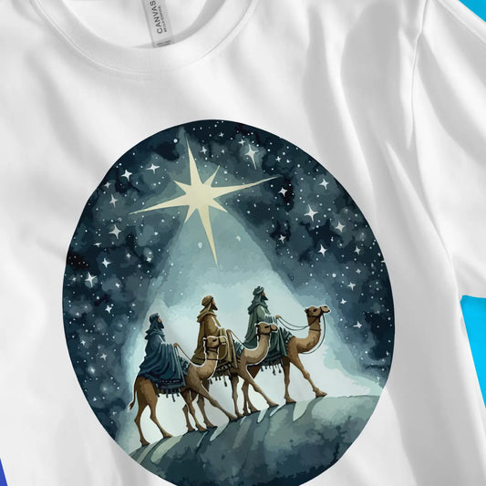 Wise Men | Premium Unisex Christian T-Shirt, laid flat, designed by 3rd Day Christian Clothing UK