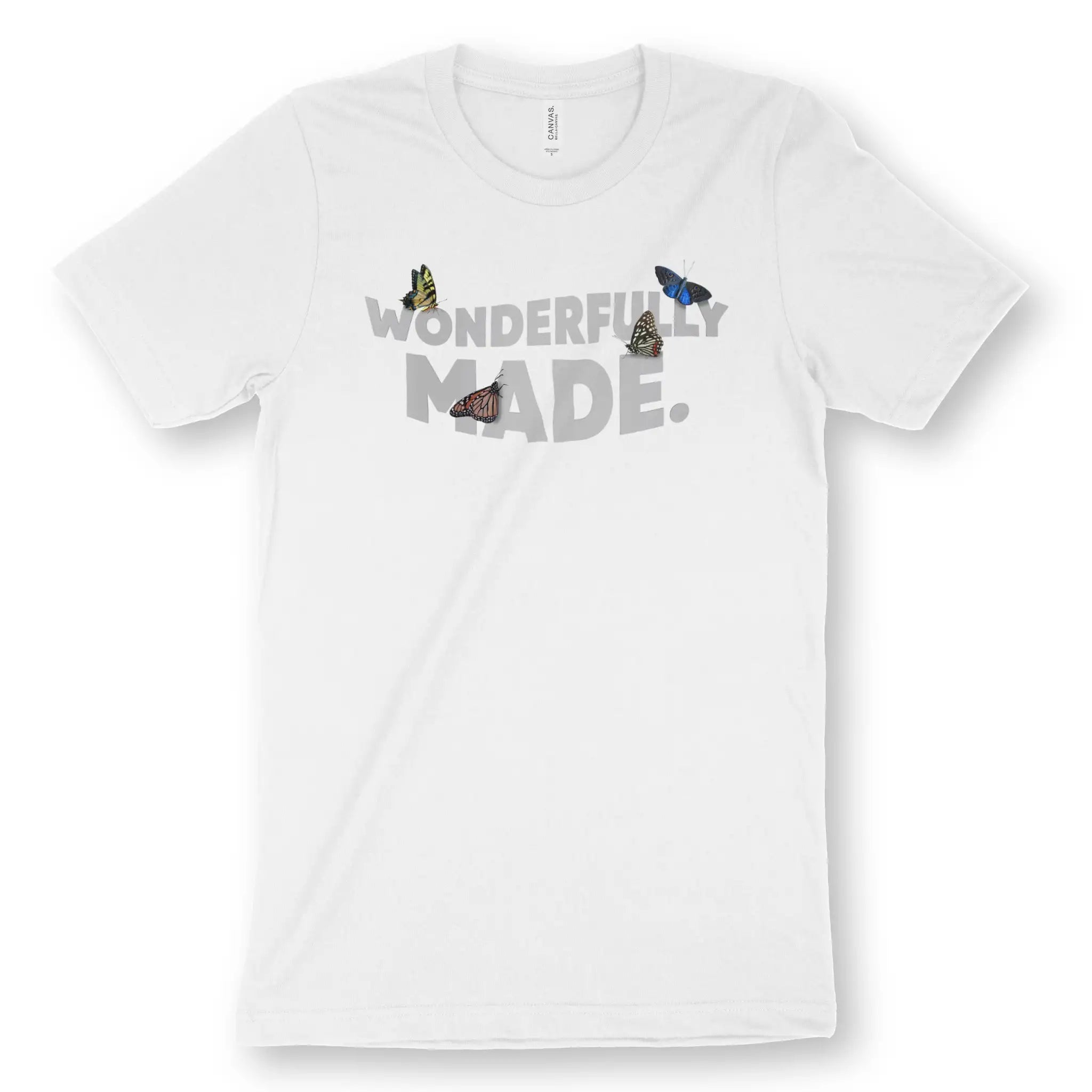 Wonderfully Made. (Butterflies) – Unisex Christian T-Shirt designed by 3rd Day Christian Clothing.