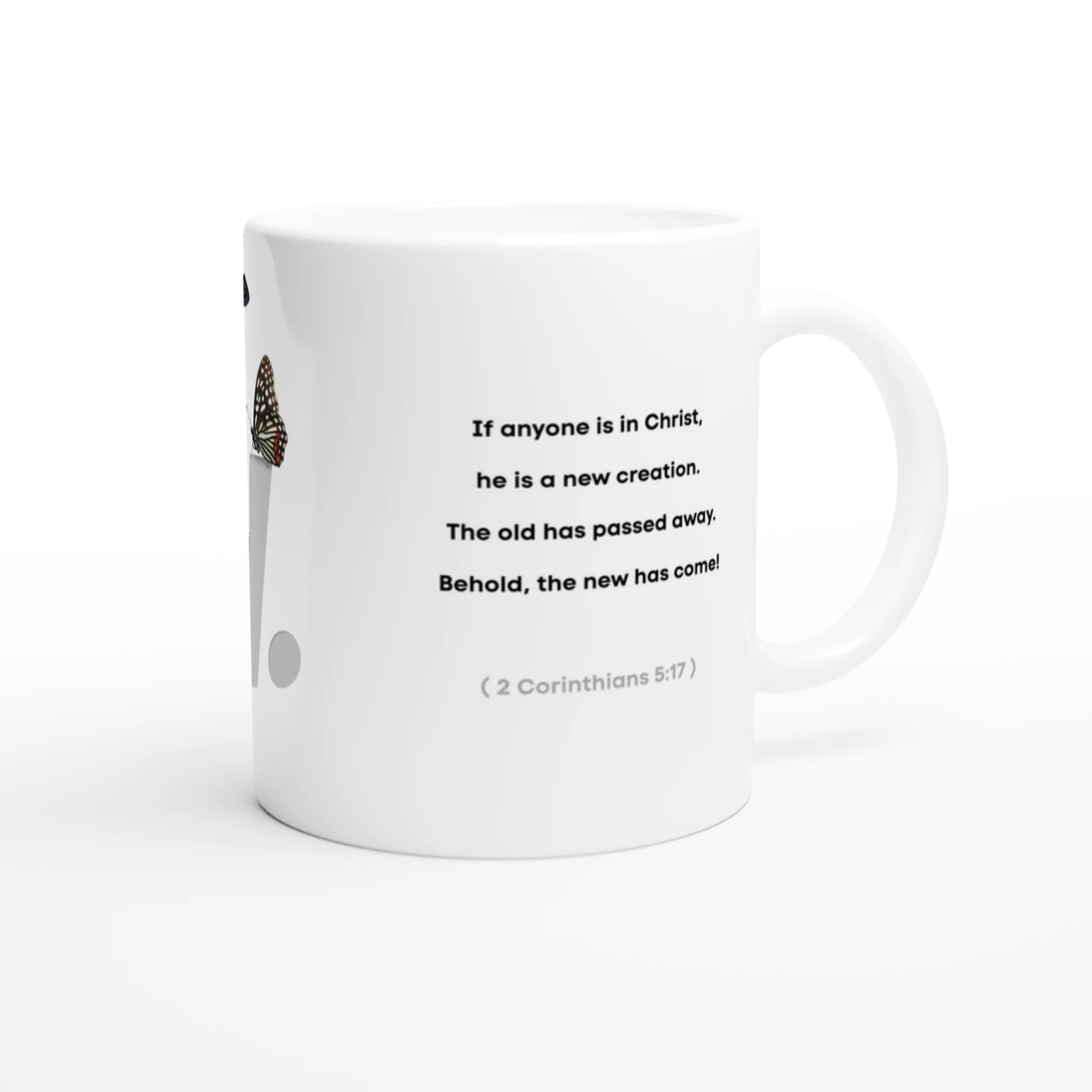 Made New – Christian Mug (With Bible Verse) designed by 3rd Day Christian Clothing.