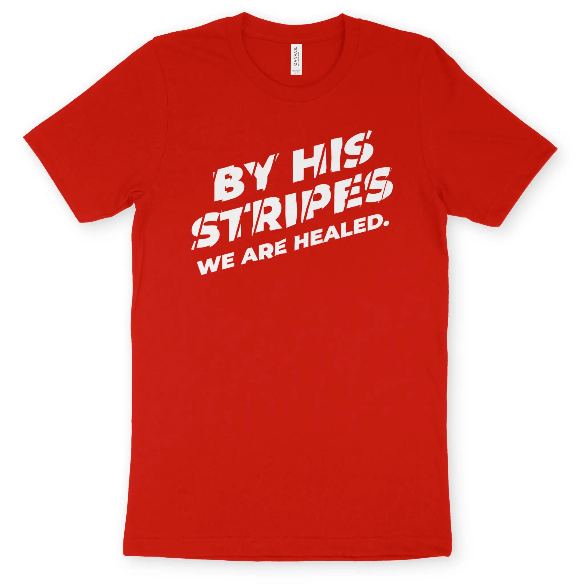 By His Stripes (Red) – Unisex Christian T-Shirt designed by 3rd Day Christian Clothing.