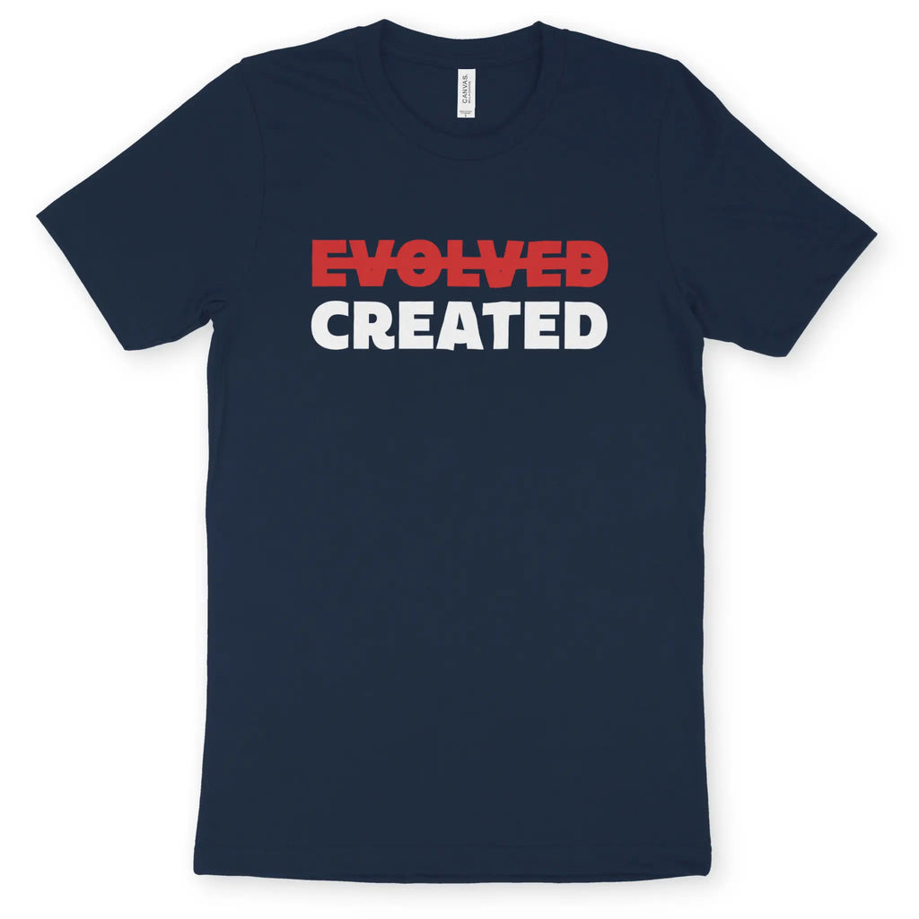 Created Not Evolved – Unisex Christian T-Shirt designed by 3rd Day Christian Clothing.