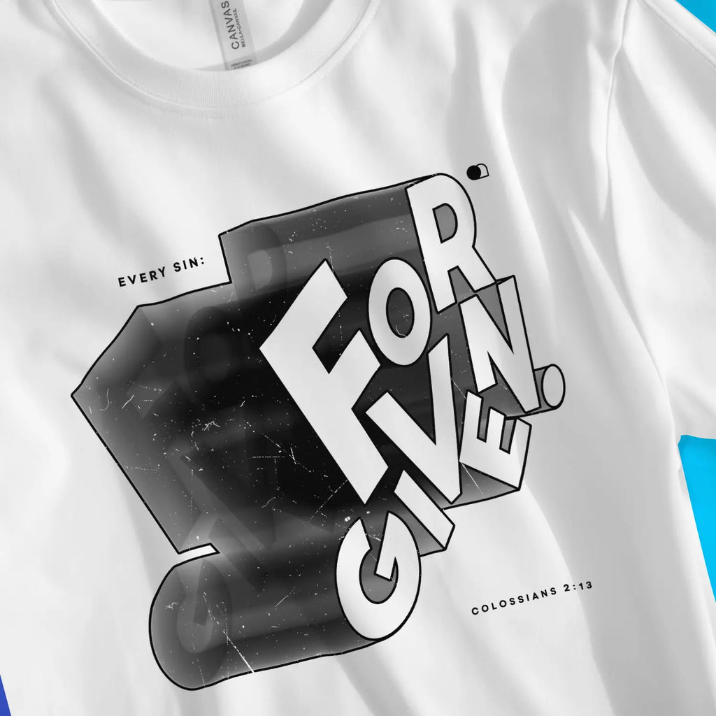 Every Sin: FORGIVEN (Black & White) – Unisex Christian T-Shirt designed by 3rd Day Christian Clothing.