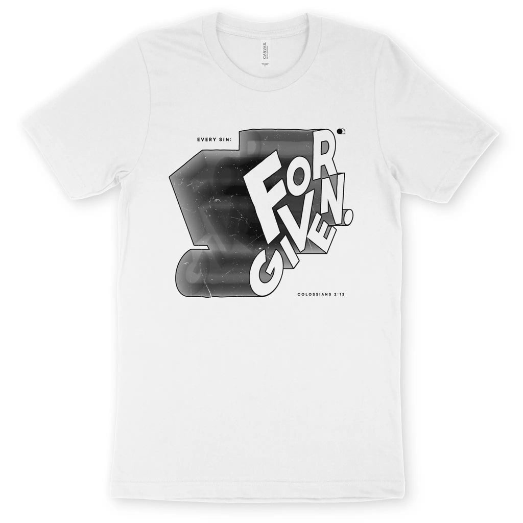 Every Sin: FORGIVEN (Black & White) – Unisex Christian T-Shirt designed by 3rd Day Christian Clothing.