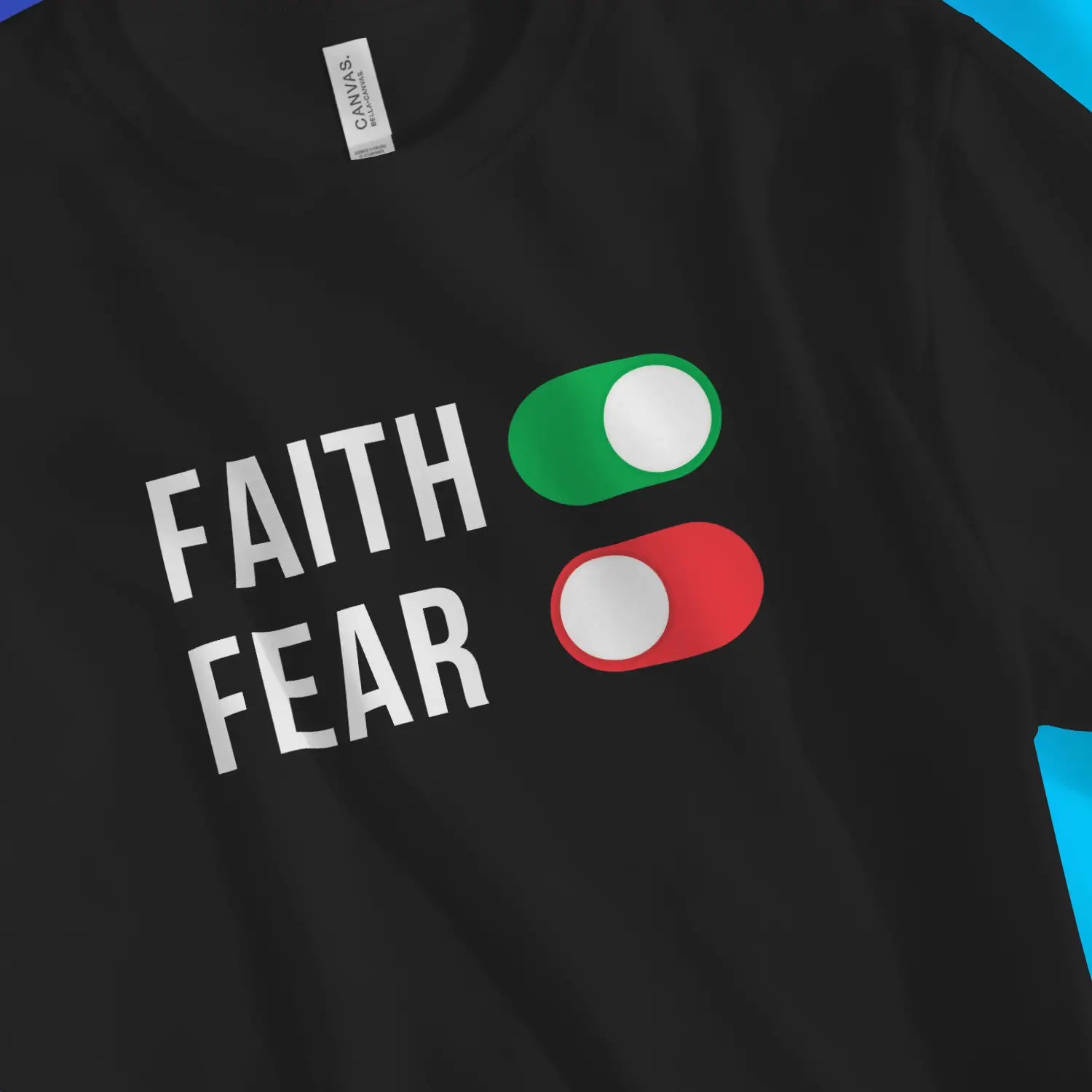 Faith (On) Fear (Off) – Unisex Christian T-Shirt designed by 3rd Day Christian Clothing.