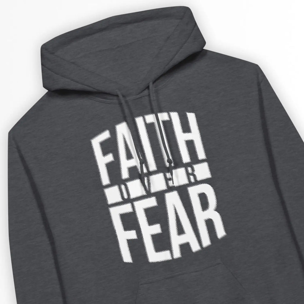 Faith Over Fear (Dark Heather) – Unisex Christian Hoodie designed by 3rd Day Christian Clothing.