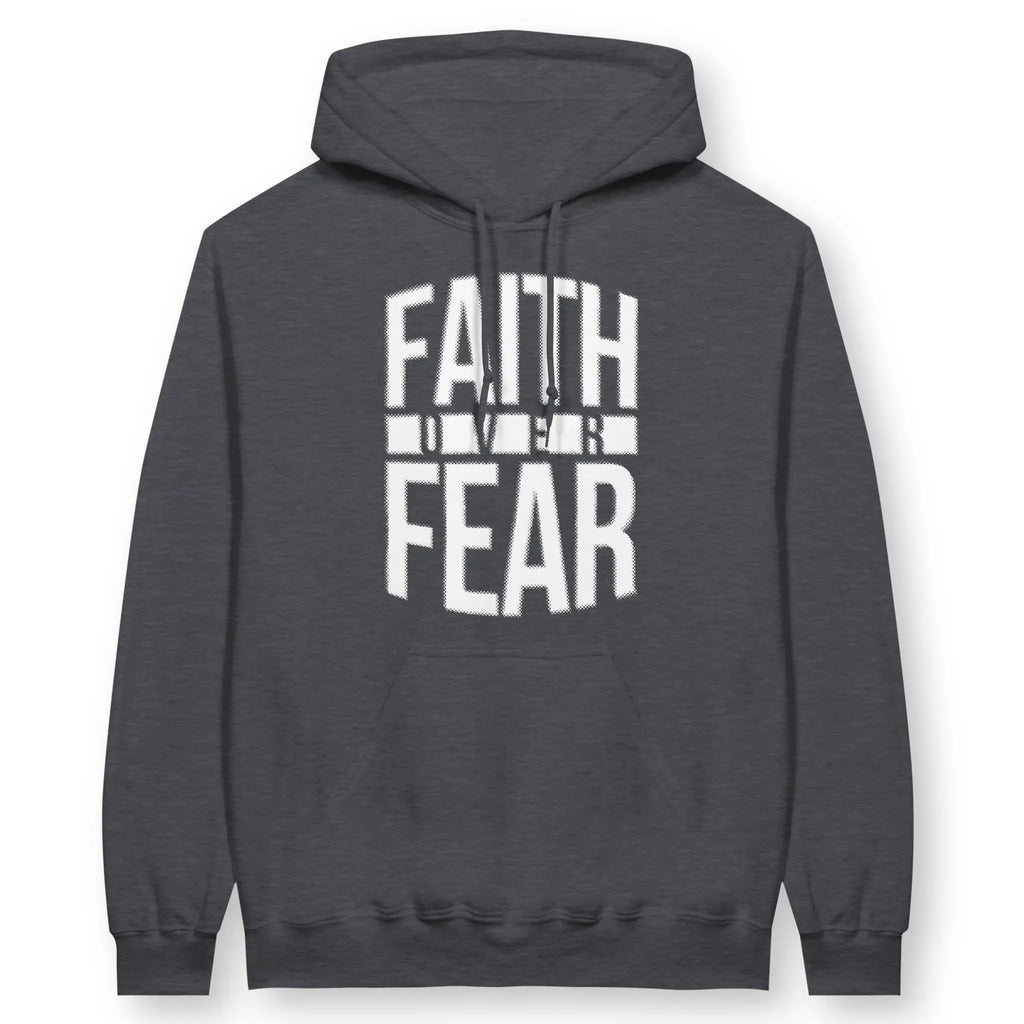 Faith Over Fear (Dark Heather) – Unisex Christian Hoodie designed by 3rd Day Christian Clothing.