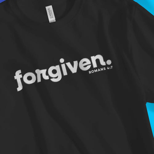 forgiven. (Romans 4:7) – Unisex Christian T-Shirt designed by 3rd Day Christian Clothing.