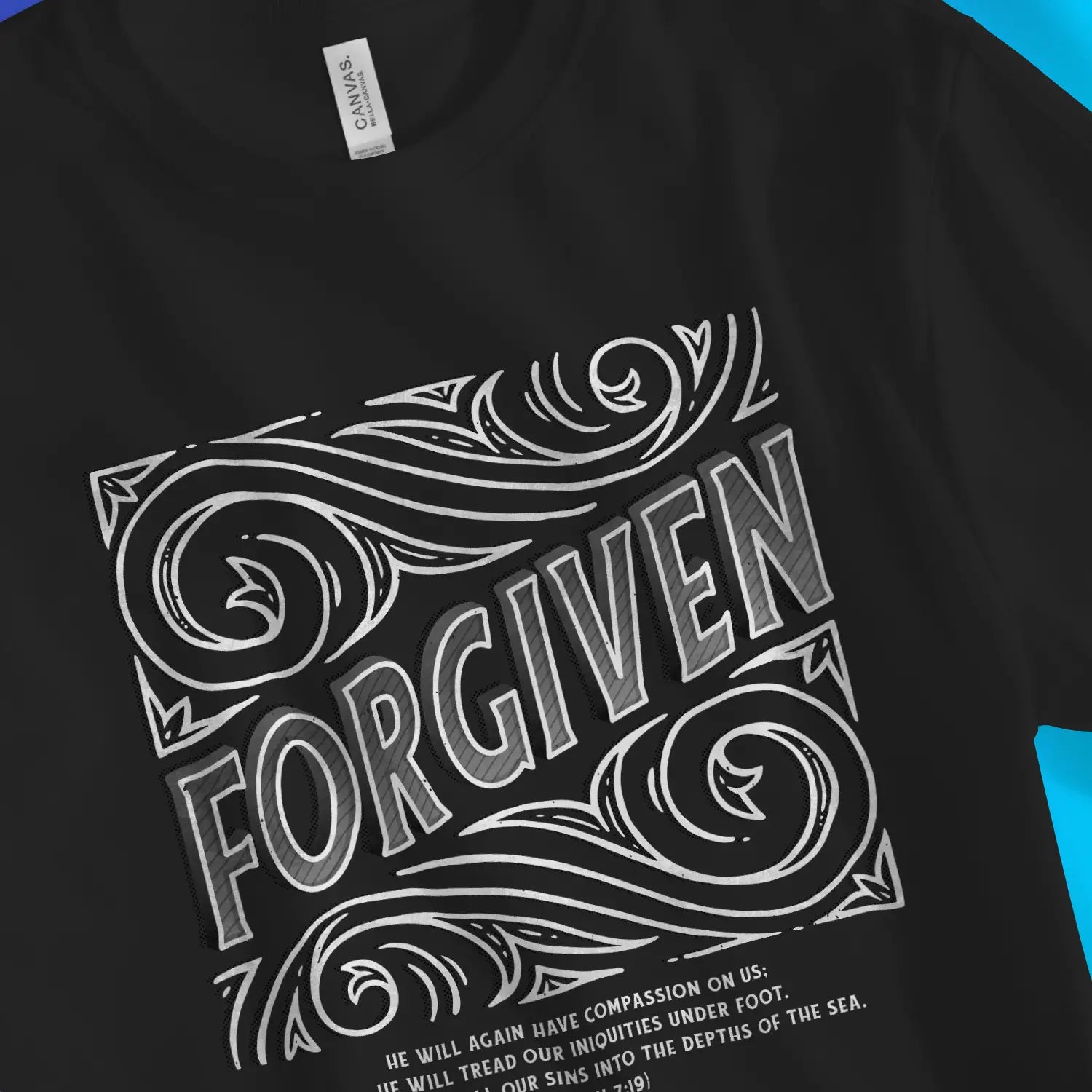 Forgiven (Micah 7:19) 2.0 – Unisex Christian T-Shirt designed by 3rd Day Christian Clothing.