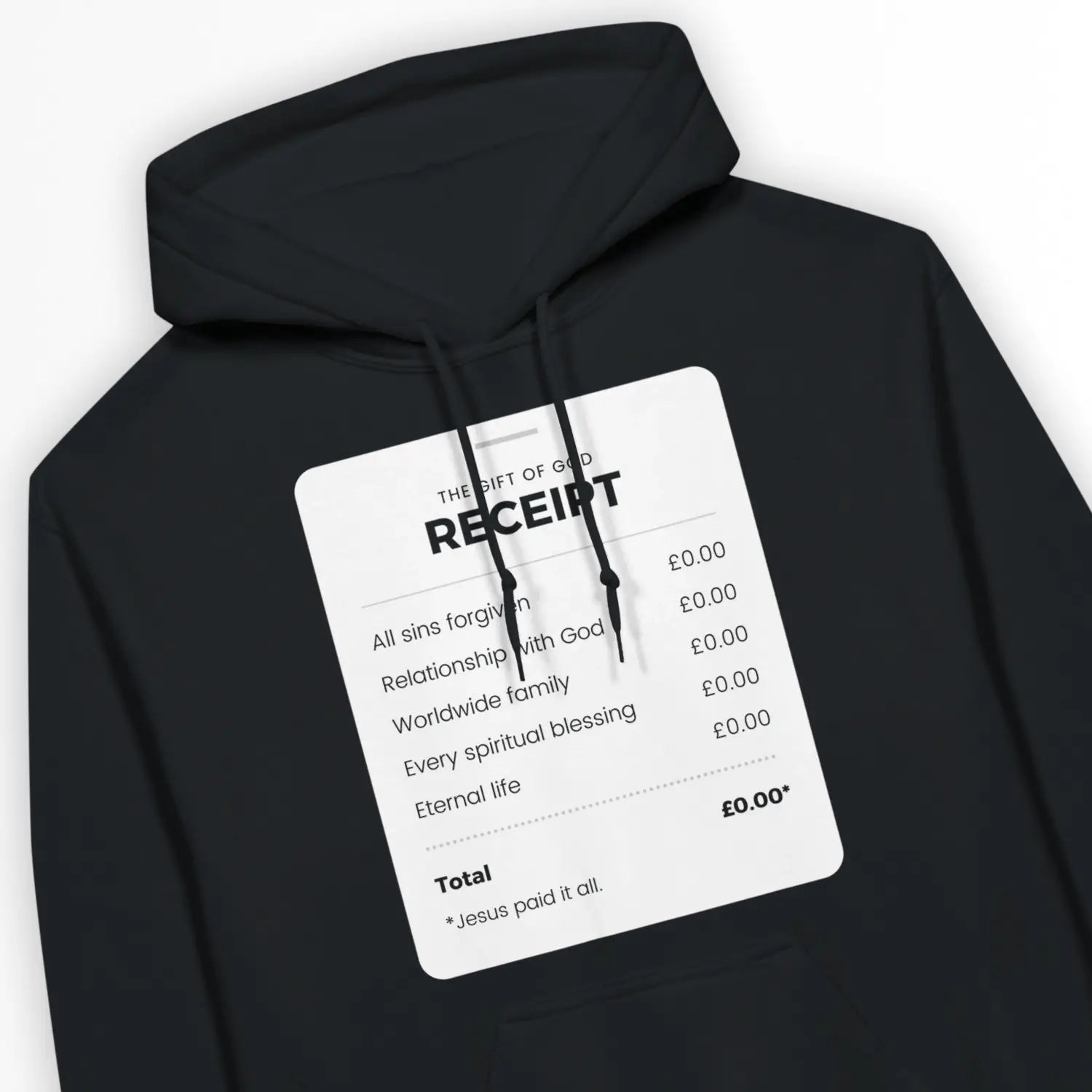 The Gift of God Receipt – Unisex Christian Hoodie designed by 3rd Day Christian Clothing.