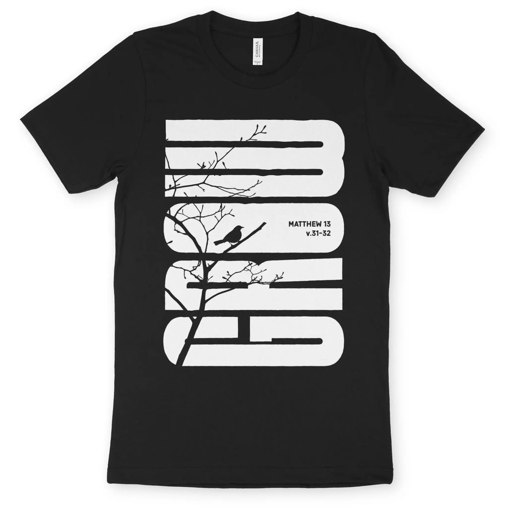 GROW (Matthew 13:31-32) – Unisex Christian T-Shirt designed by 3rd Day Christian Clothing.