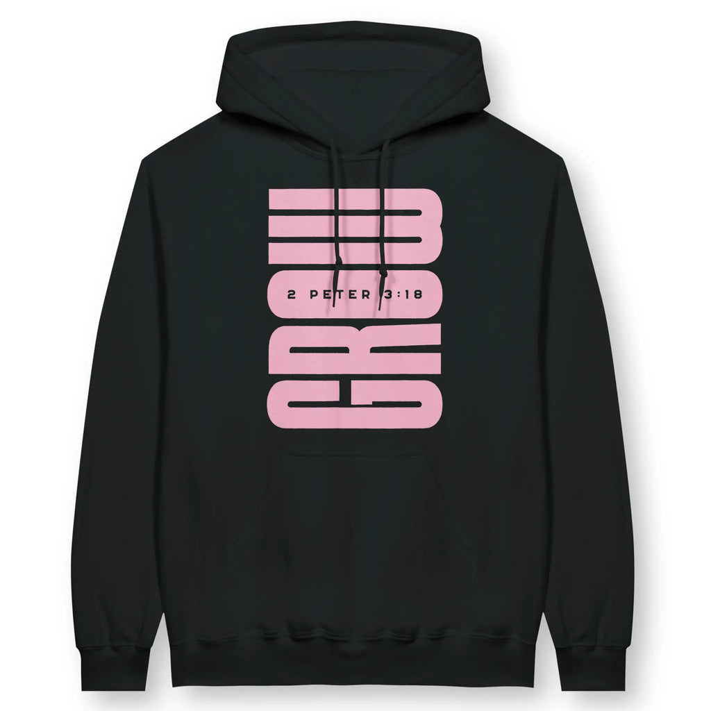 GROW (Black & Pink) – Unisex Christian Hoodie designed by 3rd Day Christian Clothing.