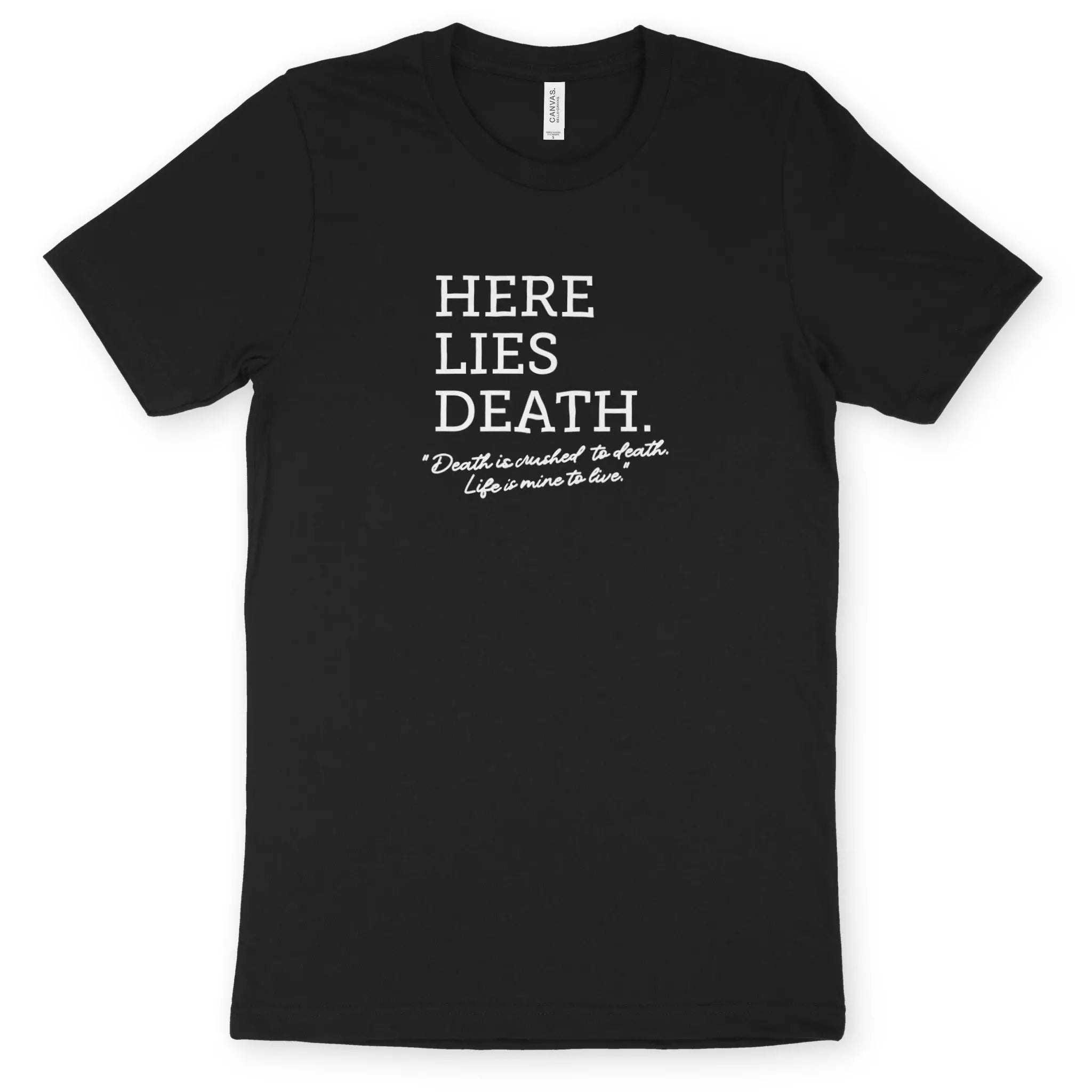 HERE LIES DEATH – Unisex Christian T-Shirt designed by 3rd Day Christian Clothing.