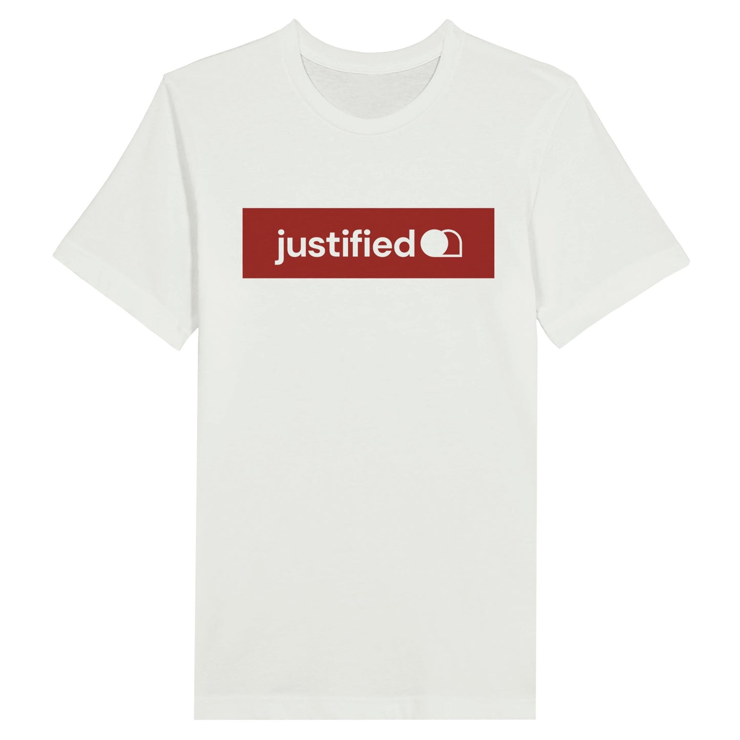 An image of justified (Red) | Premium Unisex Christian T-shirt available at 3rd Day Christian Clothing UK