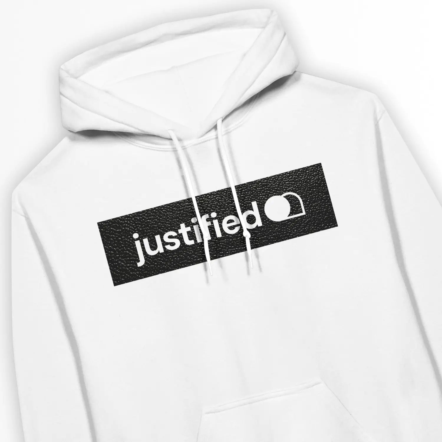 justified (Black Leather Look) – Unisex Christian Hoodie designed by 3rd Day Christian Clothing.