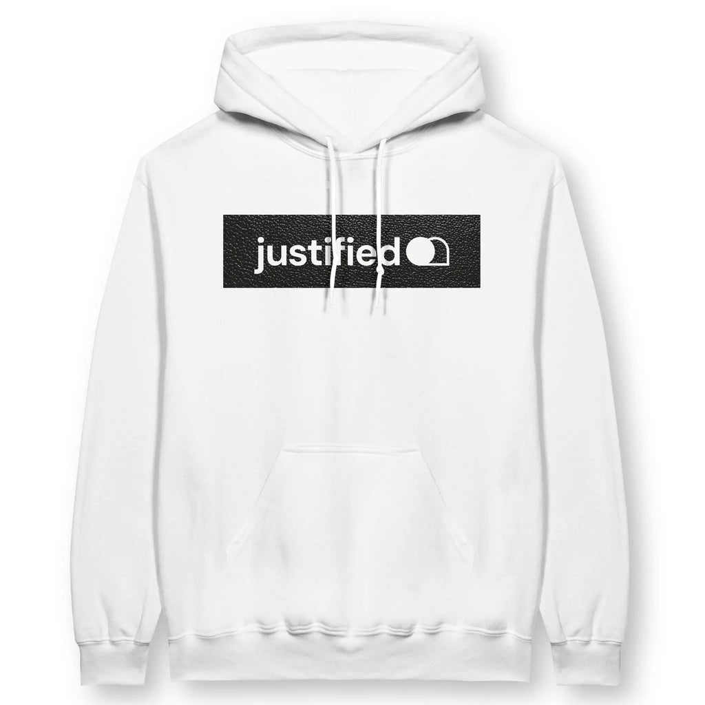 justified (Black Leather Look) – Unisex Christian Hoodie designed by 3rd Day Christian Clothing.