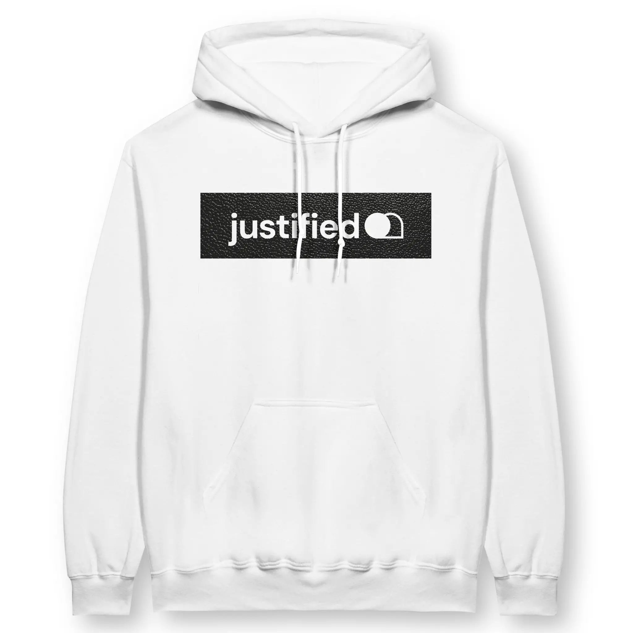 justified (Black Leather Look) – Unisex Christian Hoodie designed by 3rd Day Christian Clothing.