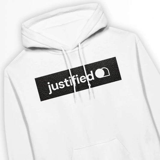 justified (Black Leather Look) | Premium Unisex Christian Hoodie designed by 3rd Day Christian Clothing.