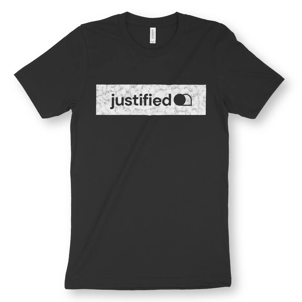justified (White Marble Look) – Unisex Christian T-Shirt designed by 3rd Day Christian Clothing.