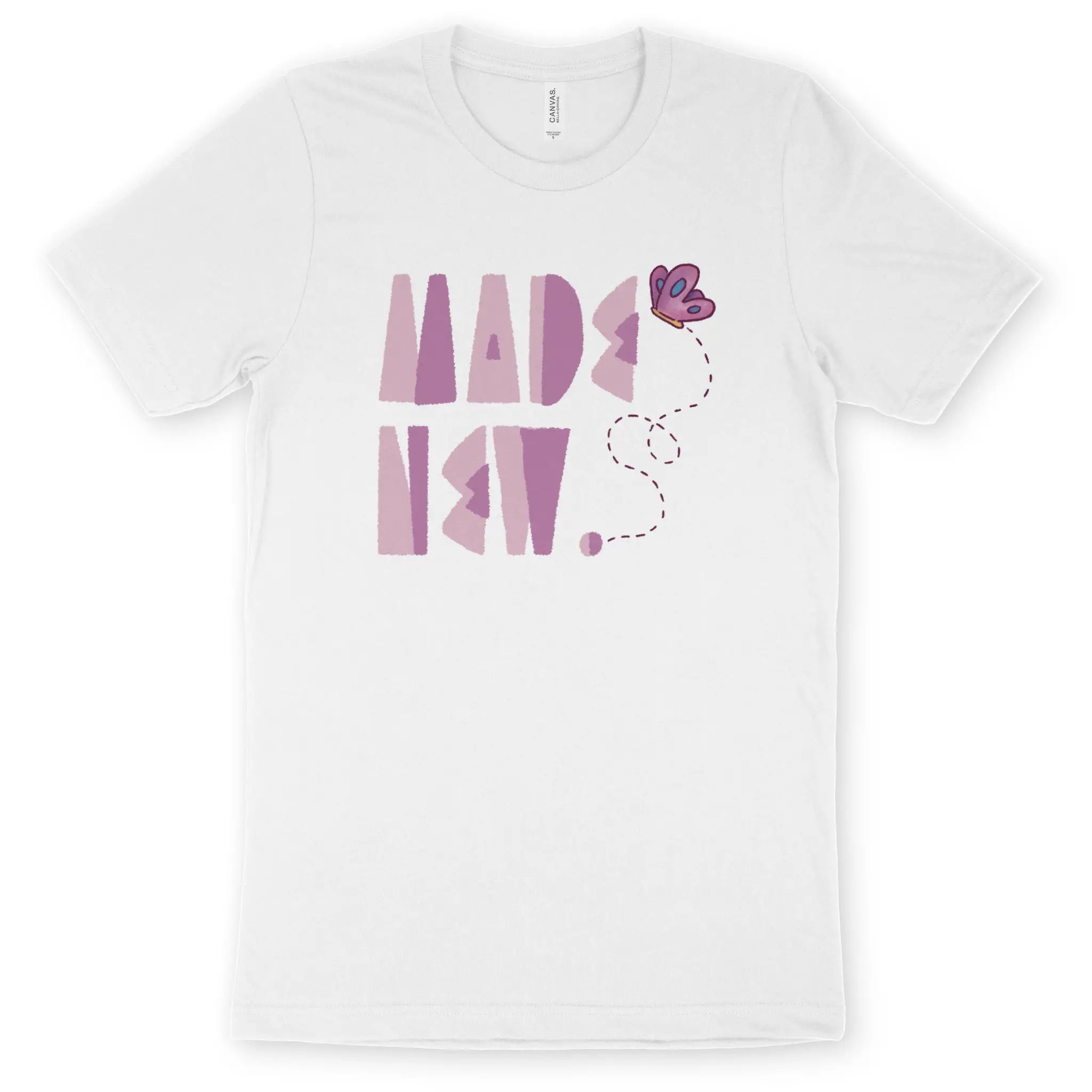 MADE NEW. (Butterfly), White – Unisex Christian T-Shirt designed by 3rd Day Christian Clothing.
