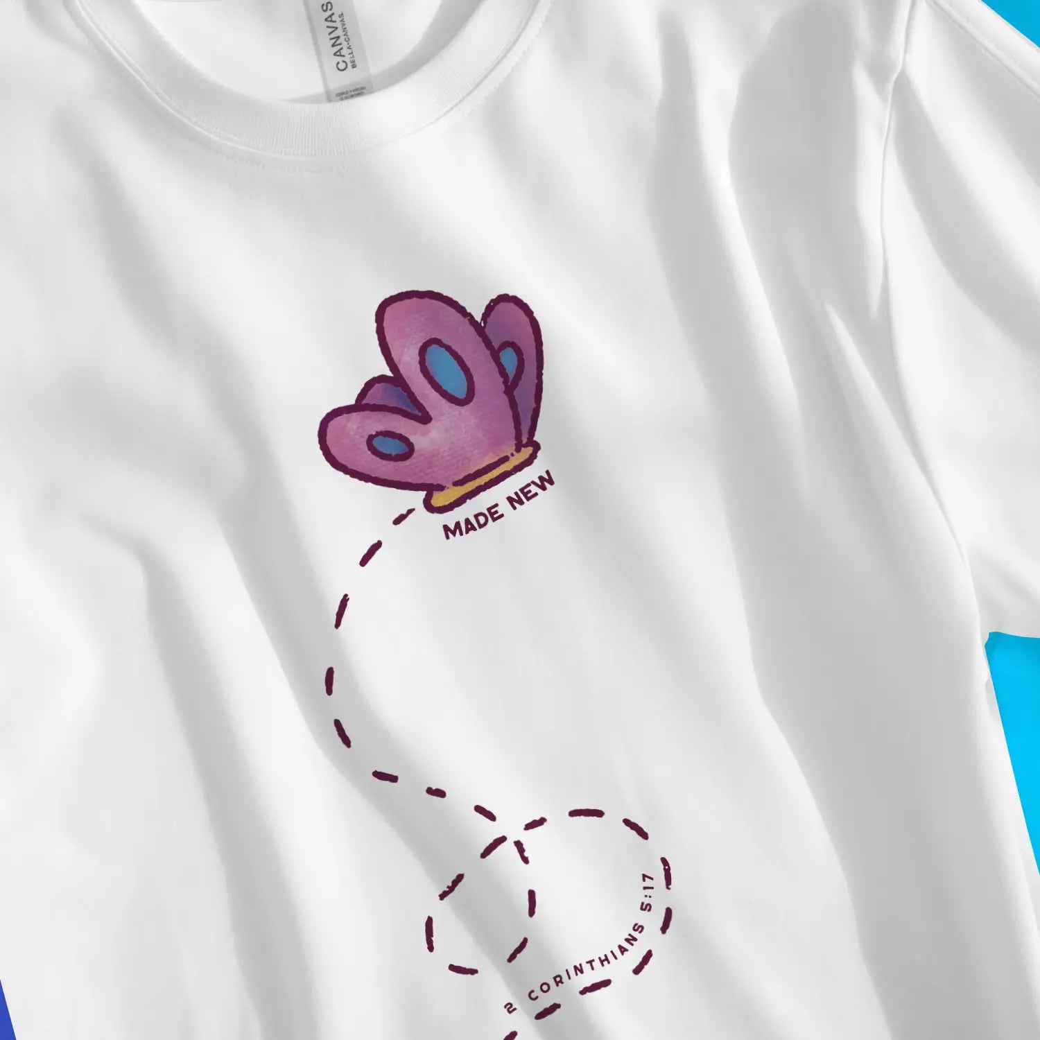 Made New (Butterfly), White – Unisex Christian T-Shirt designed by 3rd Day Christian Clothing.