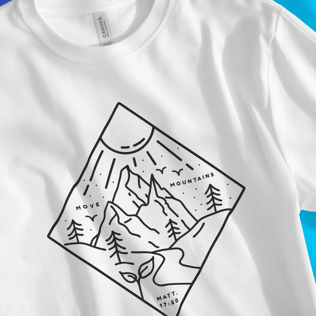 Move Mountains (Minimal) – Unisex Christian T-Shirt designed by 3rd Day Christian Clothing.