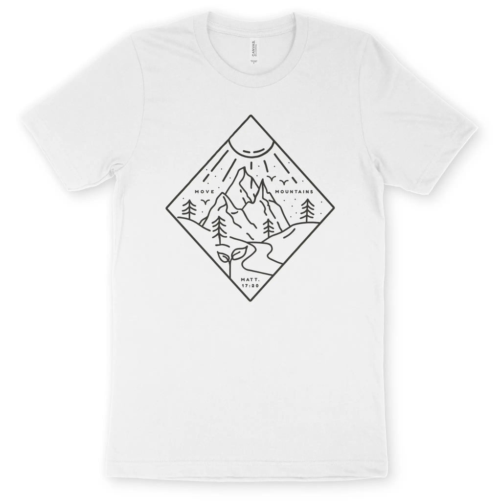 Move Mountains (Minimal) – Unisex Christian T-Shirt designed by 3rd Day Christian Clothing.