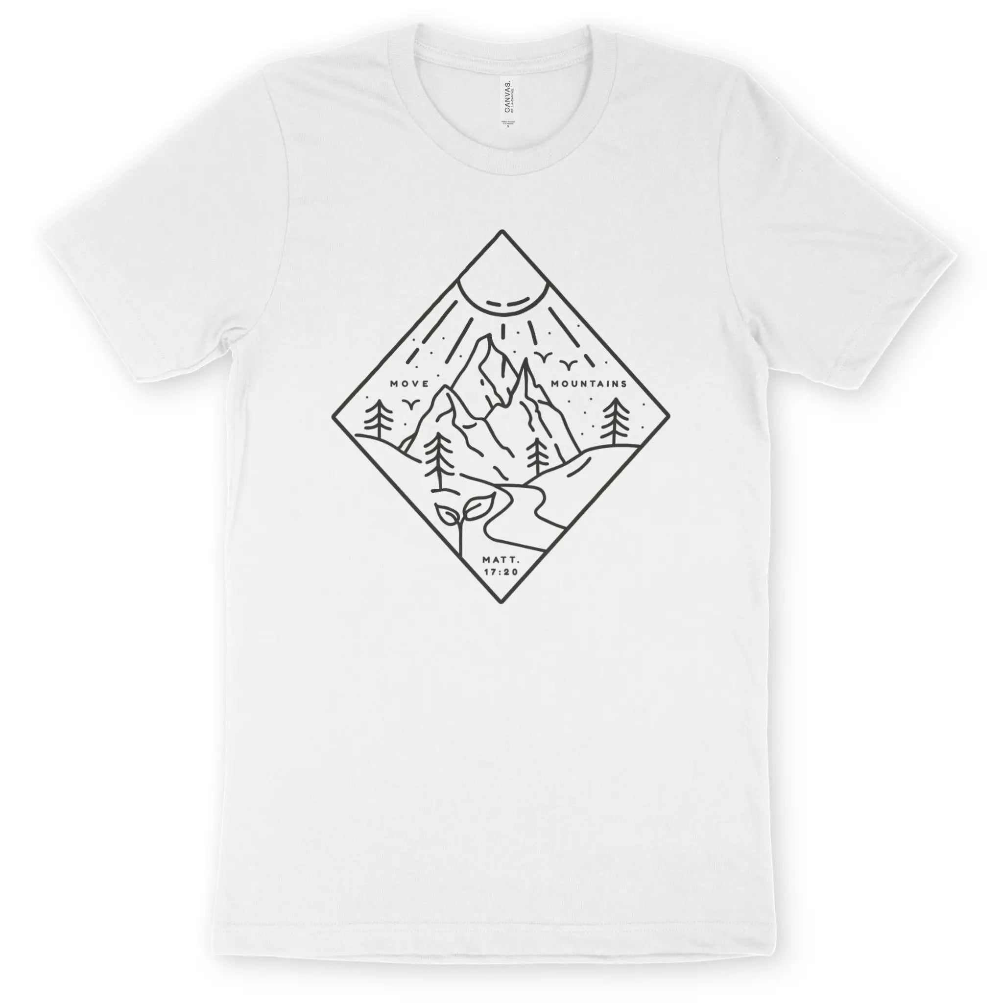 Move Mountains (Minimal) – Unisex Christian T-Shirt designed by 3rd Day Christian Clothing.