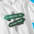 Narrow Rd. (White) – Unisex Christian T-Shirt designed by 3rd Day Christian Clothing.