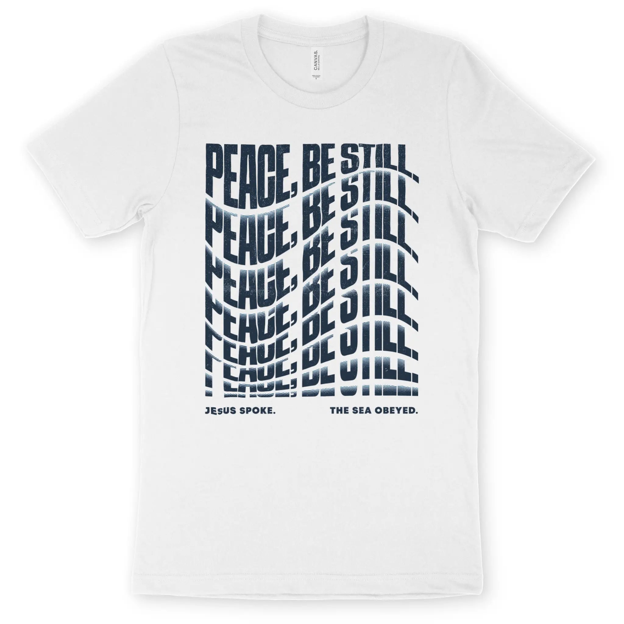 Peace, Be Still. (Wavy, White) – Unisex Christian T-Shirt