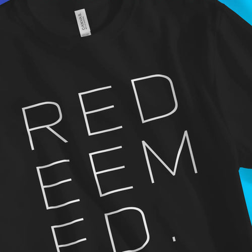 REDEEMED (minimal) – Unisex Christian T-Shirt designed by 3rd Day Christian Clothing.