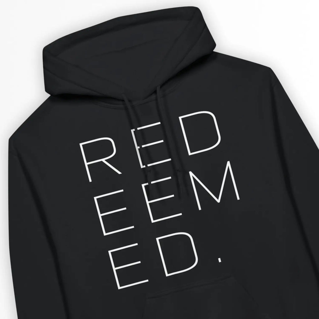REDEEMED (minimal) – Unisex Christian Hoodie designed by 3rd Day Christian Clothing.
