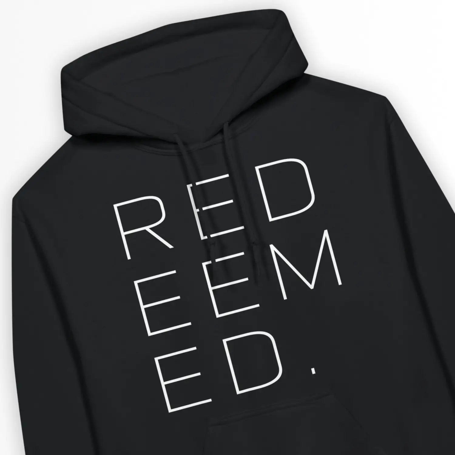 REDEEMED (minimal) – Unisex Christian Hoodie designed by 3rd Day Christian Clothing.