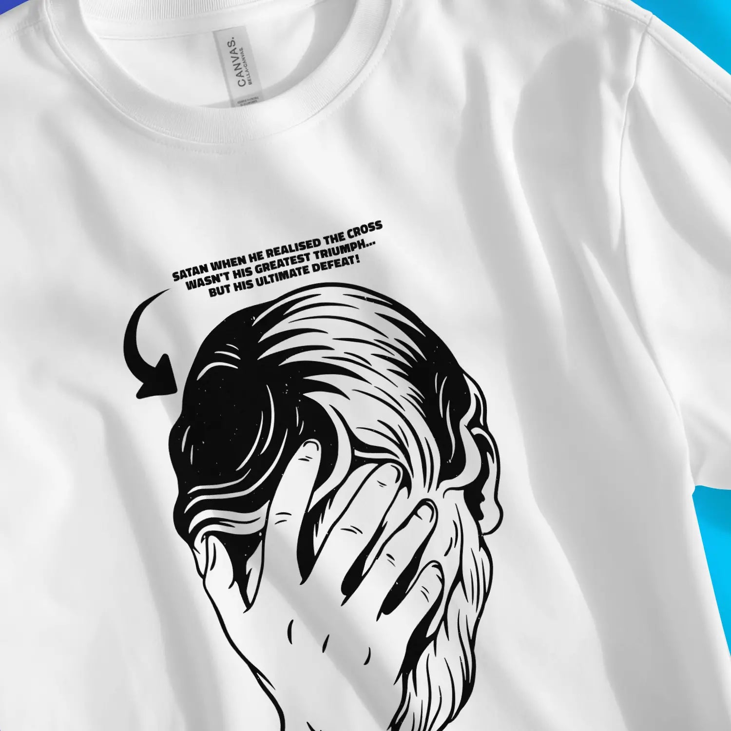 Satan's Facepalm (White) – Unisex Christian T-Shirt designed by 3rd Day Christian Clothing.
