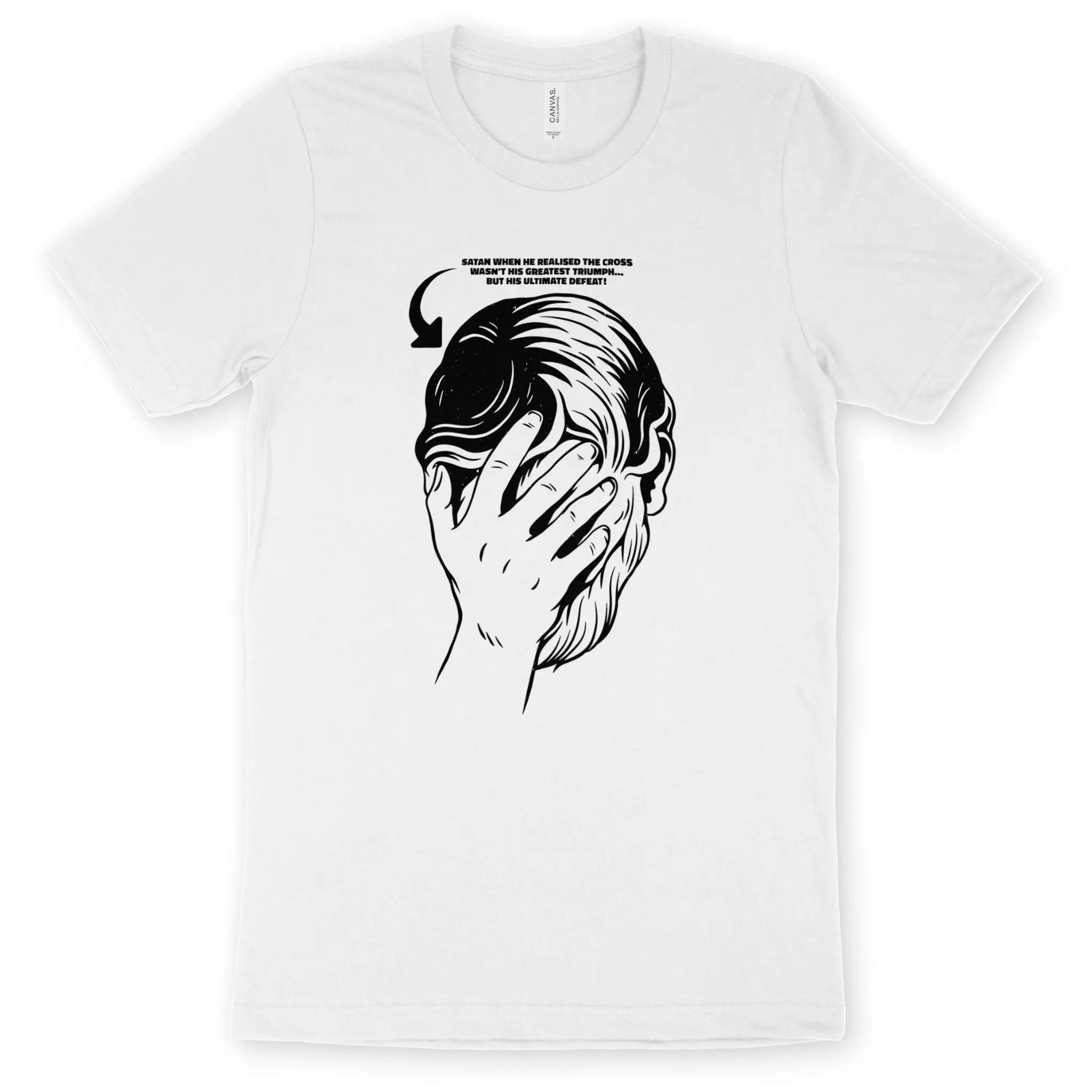 Satan's Facepalm (White) – Unisex Christian T-Shirt designed by 3rd Day Christian Clothing.