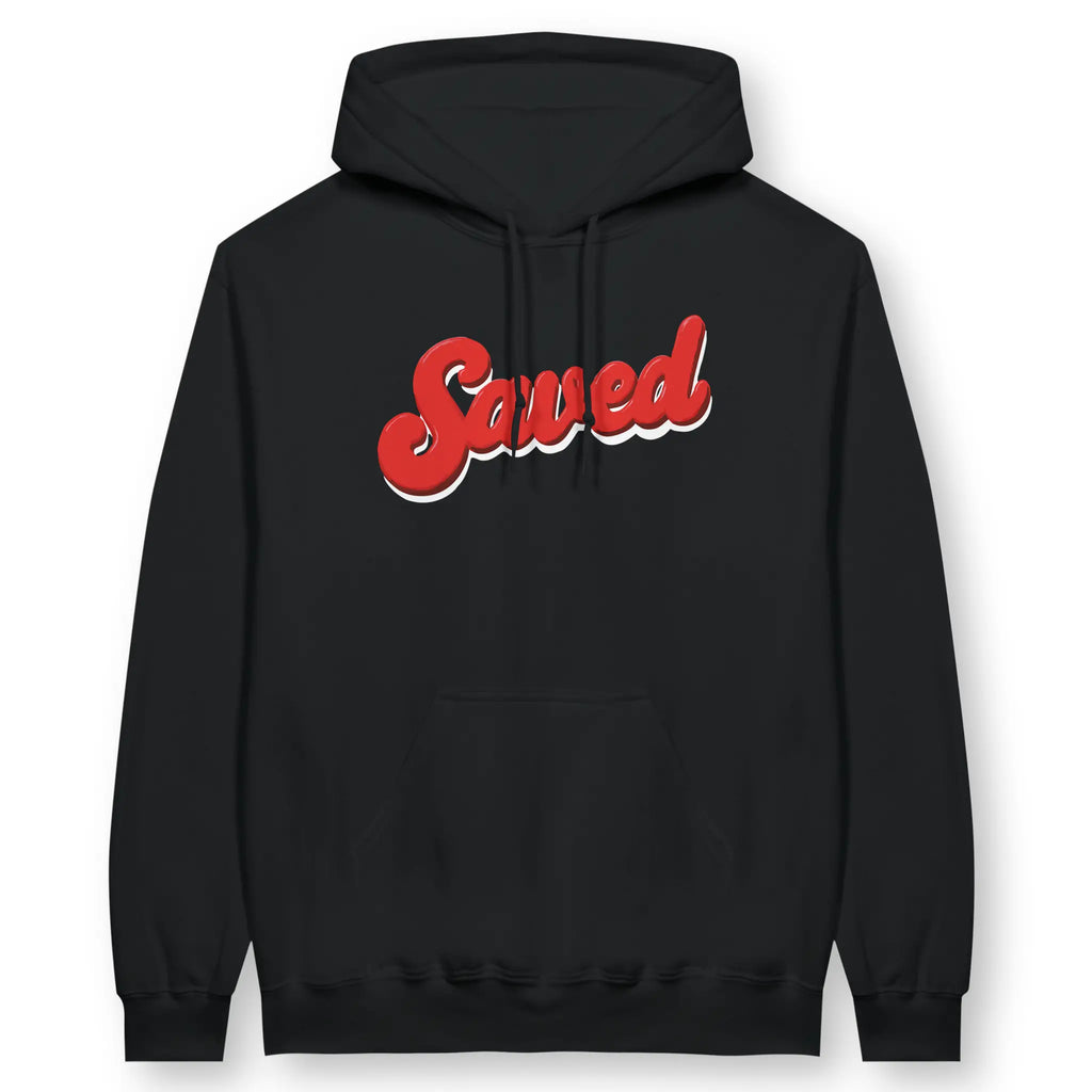 Saved (3D Script) – Unisex Christian Hoodie designed by 3rd Day Christian Clothing.