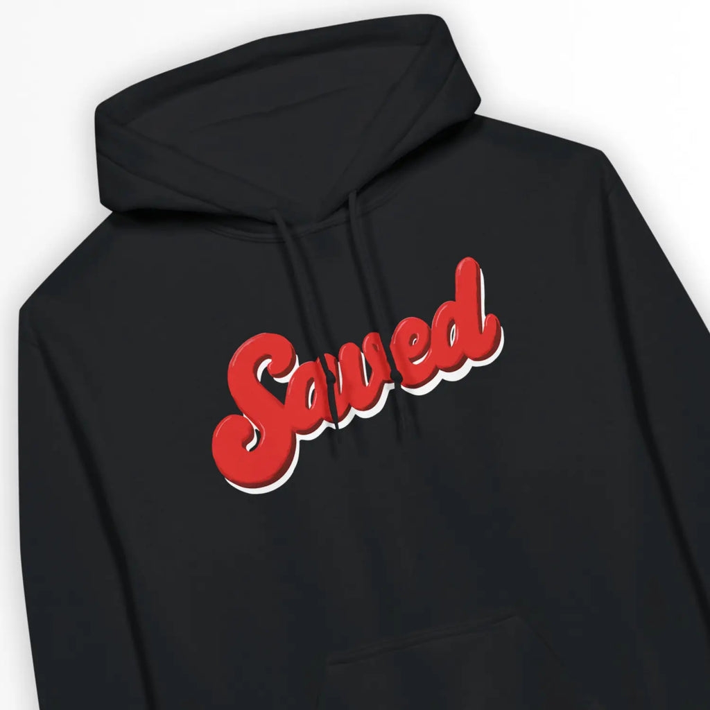 Saved (3D Script) – Unisex Christian Hoodie designed by 3rd Day Christian Clothing.
