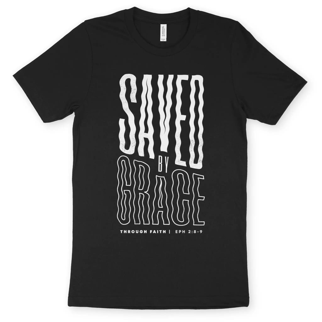 Saved By Grace (Wavy) 2.0 – Unisex Christian T-Shirt designed by 3rd Day Christian Clothing.