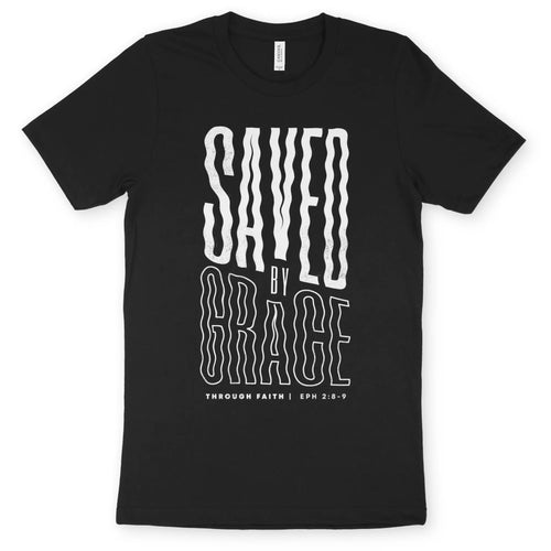 Saved By Grace (Wavy, 2nd Edition) – Unisex Christian T-Shirt designed by 3rd Day Christian Clothing.