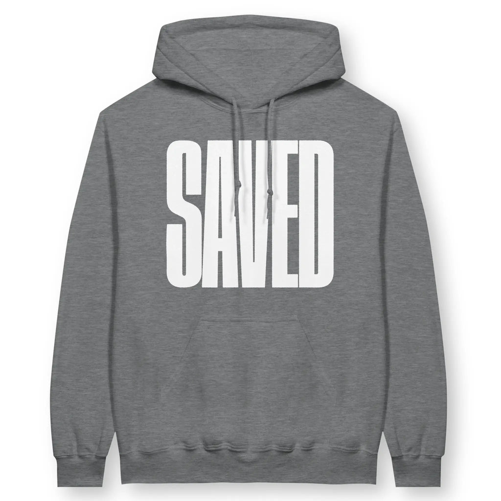 SAVED (BIG, Grey) – Unisex Christian Hoodie designed by 3rd Day Christian Clothing.