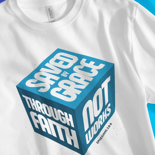 Saved By Grace (3D Cube, 7th Edition) – Unisex Christian T-Shirt designed by 3rd Day Christian Clothing.
