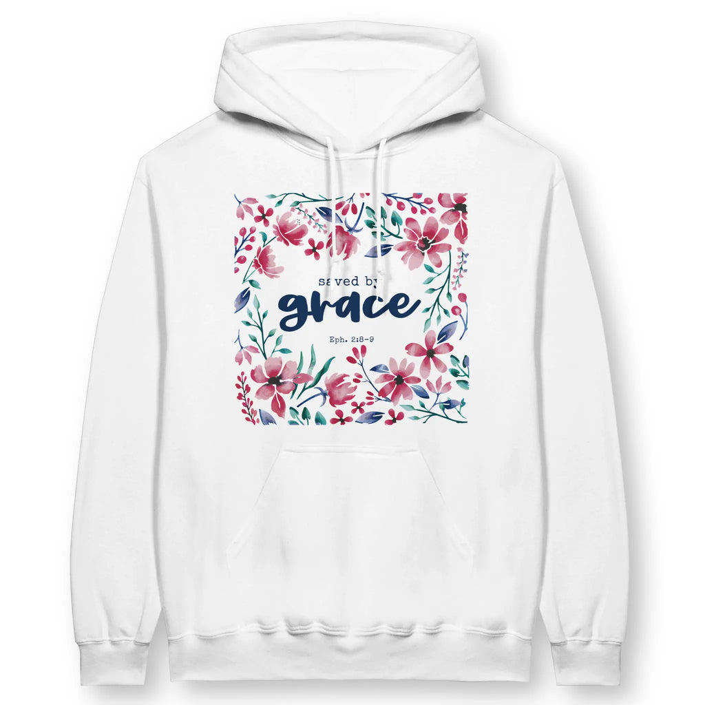 Saved By Grace (Floral) – Unisex Christian Hoodie designed by 3rd Day Christian Clothing.