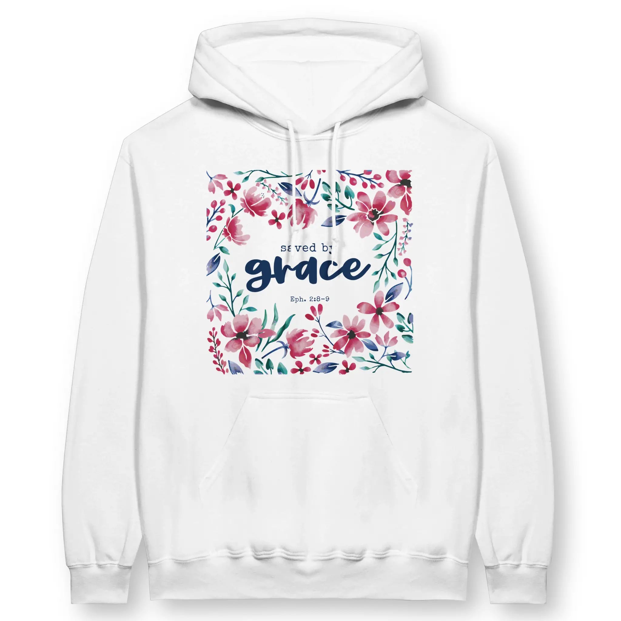 Saved By Grace (Floral) – Unisex Christian Hoodie designed by 3rd Day Christian Clothing.