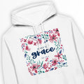 Saved By Grace (Floral) – Unisex Christian Hoodie designed by 3rd Day Christian Clothing.