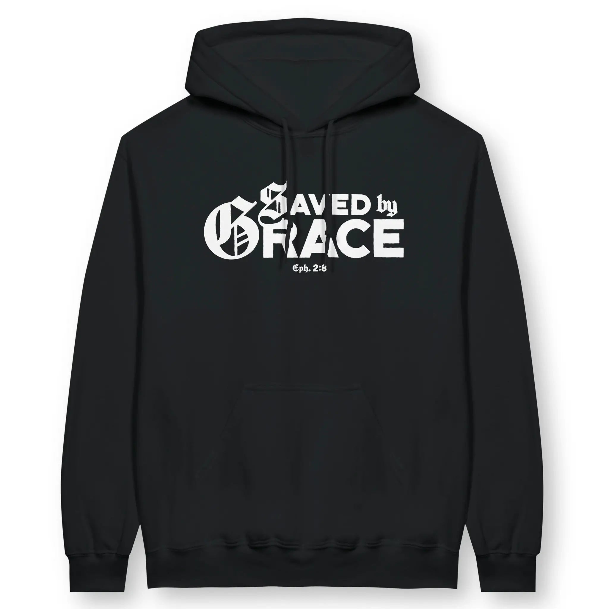 Saved By Grace (Typographic Mix) – Unisex Christian Hoodie designed by 3rd Day Christian Clothing.