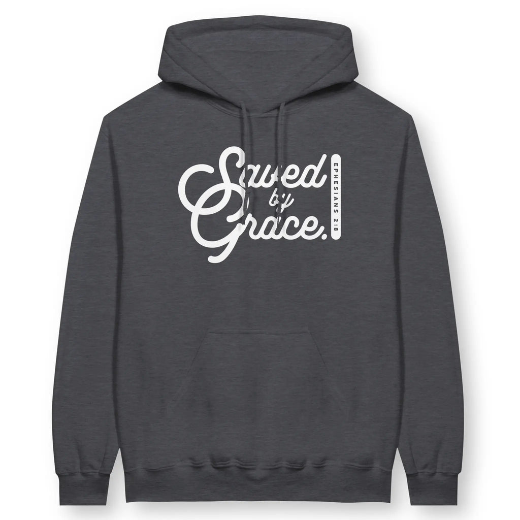 Saved By Grace (Script) – Unisex Christian Hoodie designed by 3rd Day Christian Clothing.