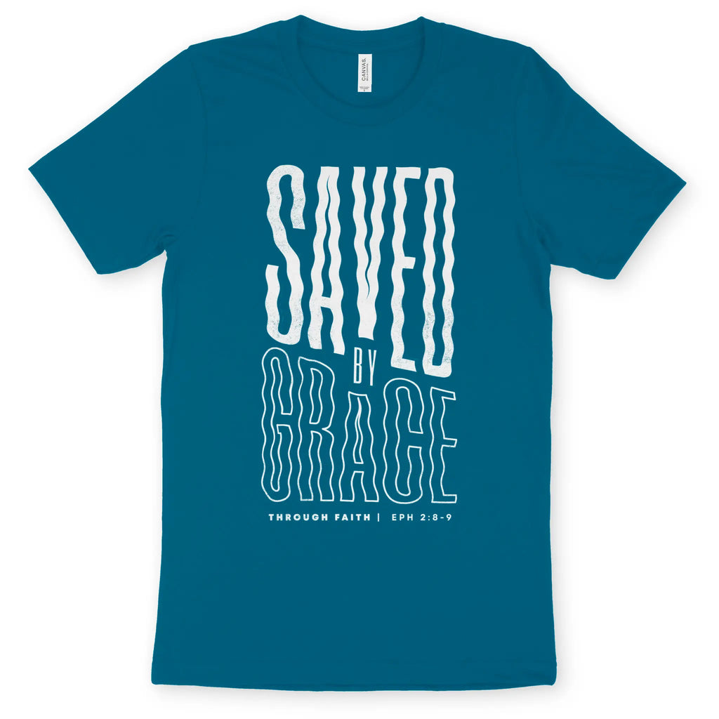 Saved By Grace (Wavy) 3.0 – Unisex Christian T-Shirt designed by 3rd Day Christian Clothing.