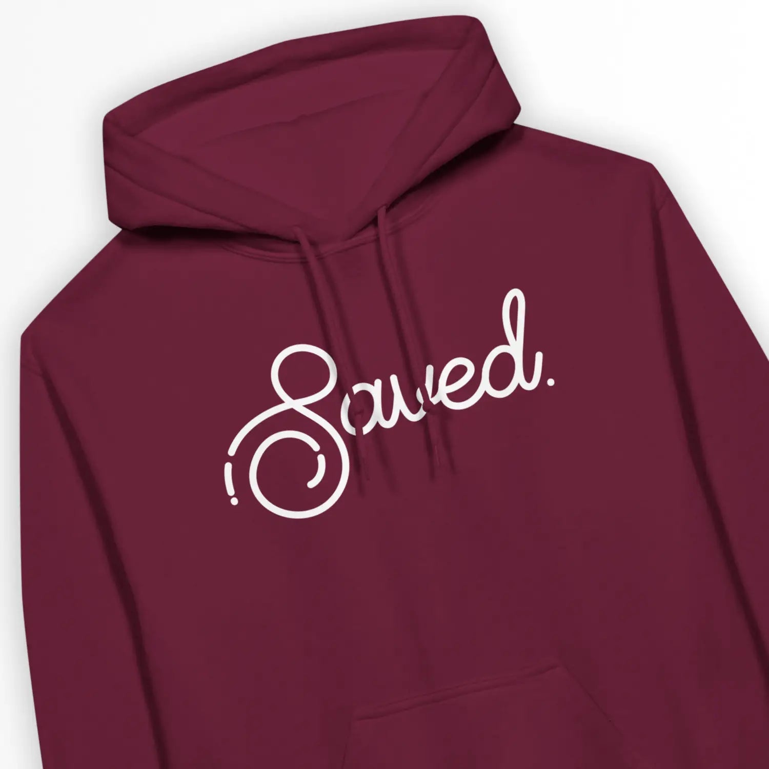 Saved (Stylish Script) – Unisex Christian Hoodie designed by 3rd Day Christian Clothing.